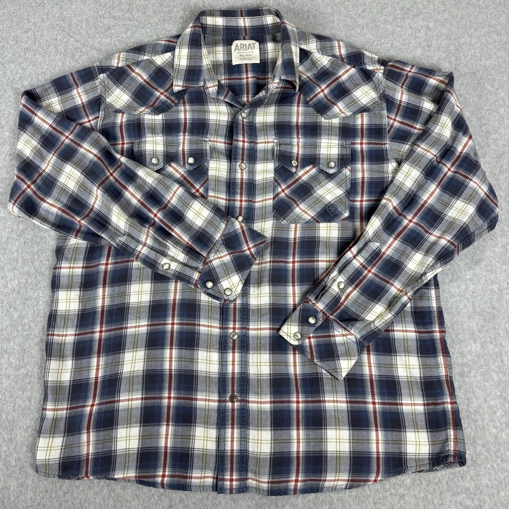 Ariat Men's Plaid Flannel Pearl Snap Long Sleeve‎ Shirt Size XL Western Cowboy